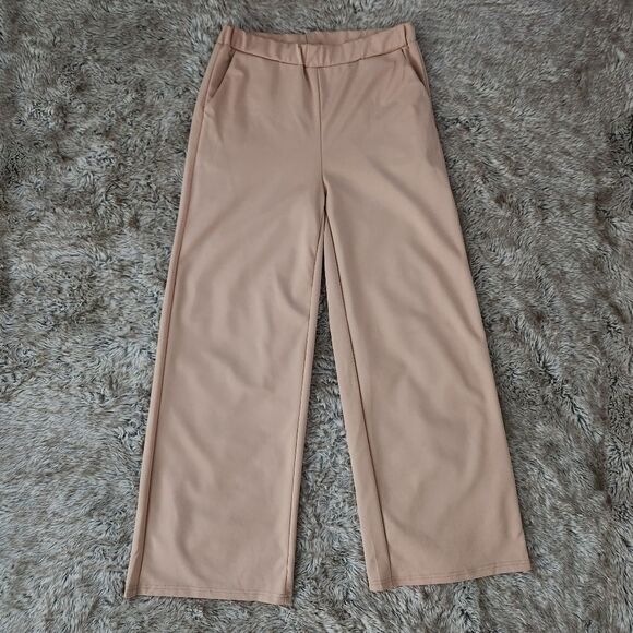 Unbranded Pants - Unbranded Wide Leg Elastic Waistband Polyester Pants Beige Women's Size Large